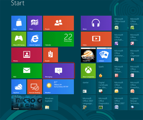 Windows 8 Start Screen, App Selected